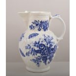 English blue and white cabbage leaf moulded mask head jug, probably Caughley, late 18th Century,