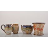 Doulton Lambeth Slaters patent milk jug and sugar bowl, floral decoration, jug 9cm,