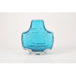 Geoffrey Baxter for Whitefriars, a 'TV' vase, circa 1970, textured Kingfisher coloured glass,