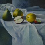 Rita Monaco, Still Life with Apples and Pears, signed and inscribed verso, oil on canvas,