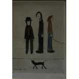 After Laurence Stephen Lowry, Three Men and a Cat, signed in biro, colour print,