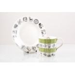 Eric Ravilious for Wedgwood, an 'Alphabet' mug and side plate, circa 1940, the mug with green bands,