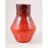 Monart, an art glass vase, circa 1935, design 156, mottled red and gilt aventurine flecks,