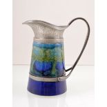 William Moorcroft, a 'Moonlit Blue' pewter mounted jug, circa 1920, tapering form, factory marks,