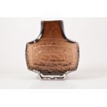 Geoffrey Baxter for Whitefriars, a 'TV' vase, circa 1970, textured cinnamon coloured glass, 17.