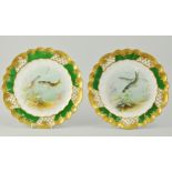 Pair of George Jones hand-painted plates for Tiffany & Co., Mackerel D353 and Trout D353, signed W.