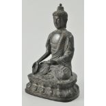 Small Chinese bronze figure, modelled as a seated Buddha, in prayer position,