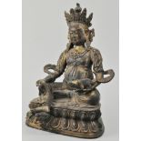 Chinese gilt bronze figure of a Buddha, the seated figure with foliate crown,