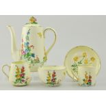 Crown Staffordshire "Pan" design coffee set, to include coffee pot, milk jug, sugar bowl,