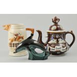 Poole pottery model of a dolphin, a Barge ware style teapot and other various decorative ceramics,