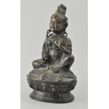 Chinese bronze figure of a Buddha, tiered and raised on a lotus throne, lotus mark to the base,