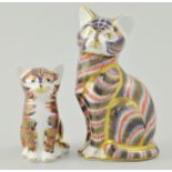 Royal Crown Derby paperweight, modelled as a seated cat, gold stopper, 13cms,