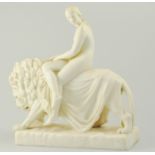 19th Century Minton Parian figure group of Una and the Lion, raised on a rectangular base,