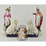 Late 19th Century pair of Staffordshire poodles, Toby jugs,