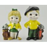 Pair of Crown Devon figures, modelled as boy and girl golfers, 24cms and 22cms, (2).
