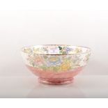 Maling ware circular bowl, Peony Rose pattern, diameter 22cm and a Victorian cabaret tray, restored,