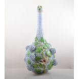 Meissen Schneeballen bottle vase, second quality, floral encrusted, modelled with birds, 50cm.