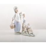 Lladro figure of a Girl with a Dove, 19cm, another Lladro figure of a Girl and two Lladro Angels,