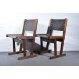 Svein Bjorneng for Bruksbo, four stained wood chairs, circa 1965, brown leather backs and seats,