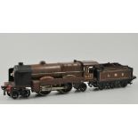Hornby "O" gauge Royal Scot, LMS 6100 locomotive and tender, part re-painted in brown livery.