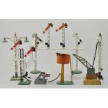 Hornby "O" gauge:  collection of signals, two cranes, water towers and buffers, (18).