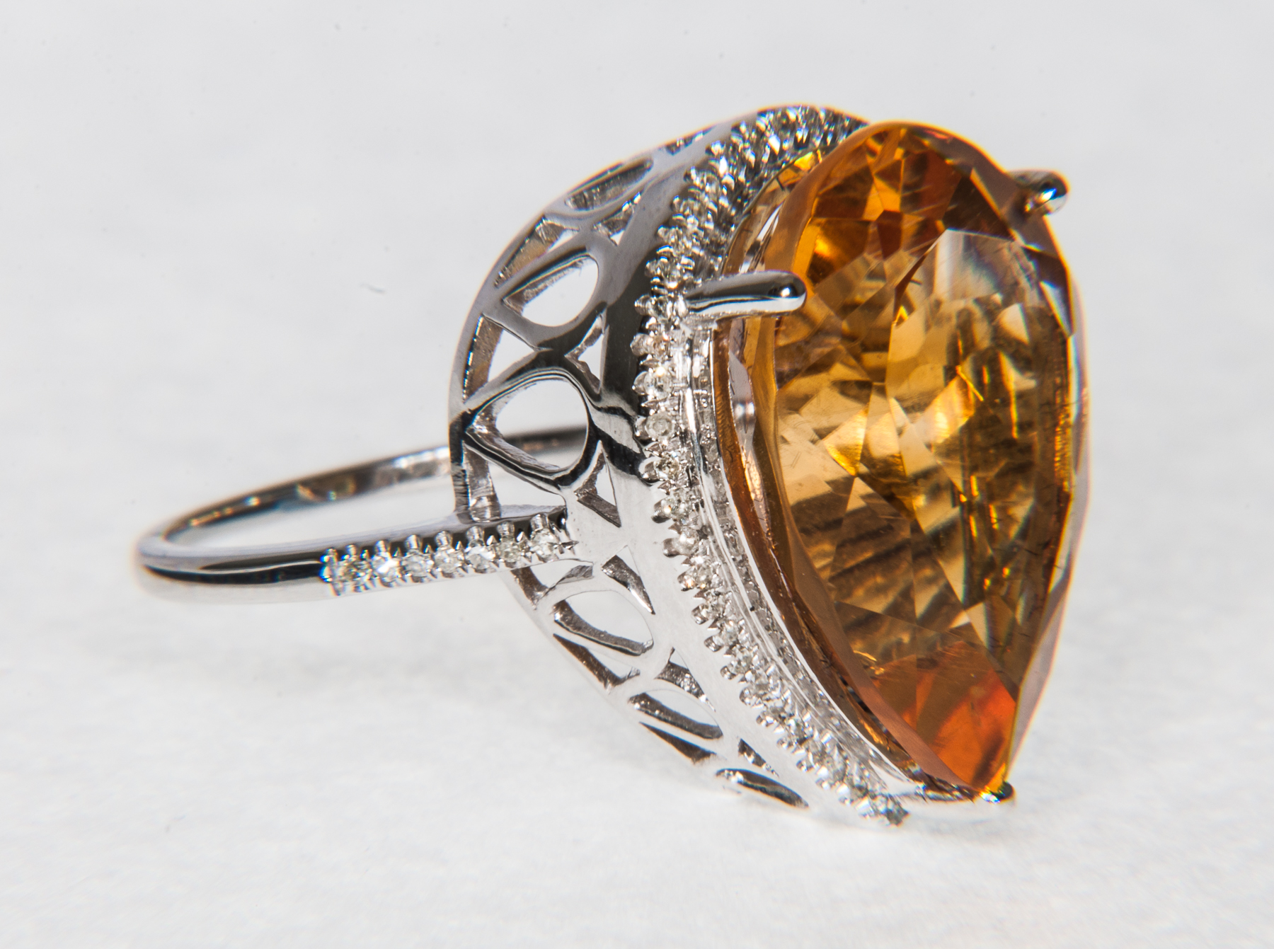 A citrine and diamond pear shaped cluster ring, the pear shaped citrine measuring 20mm by 15mm, - Image 2 of 2