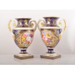 A pair of Derby porcelain amphora shaped vases, possibly painted by Moses Webster, circa 1820,