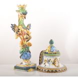 A pair of Italian Maiolica armorial candlesticks, Cantagalli 20th Century,