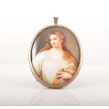 A Dresden porcelain oval plaque, "Flora" after Titian, gilt metal frame, 8.5 x 7cms.