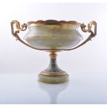 A French onyx, bronze and champleve enamel comport,