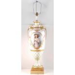 A Sevres style porcelain amphora shaped vase, modern, serving as a lamp base,