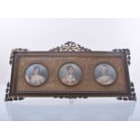 French School late 19th Century, three circular portrait miniatures of French Courtesans,