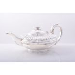 A William IV circular silver teapot, Charles Fox, London 1831, compressed, fluted shoulder,