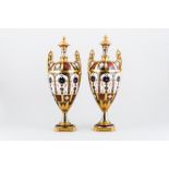 A Pair of Royal Crown Derby ornamental urns, of amphora shape, date mark for 1976,