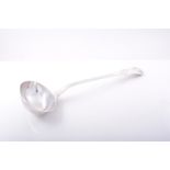 A George IV silver soup ladle, by Richard Pearce, London 1822, Kings pattern, engraved crest, 9oz,