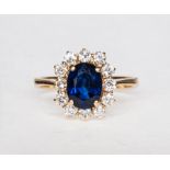 A sapphire and diamond rectangular cluster ring,