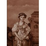 After M Greuze
Girl by a Fountain
Printed en grisaille panel
43cm x 27cm
In a velvet gilt mounted