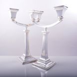 Pair of silver two light candelabra, B*& Co.