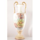 A large Staffordshire amphora shape vase, baluster shape with twin rococo pattern handles,