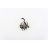 A Renaissance style galleon pendant decorated in coloured enamels on white metal and collet set