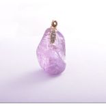Tumbled Amethyst crystal Pendant. with three diamonds set into fitting.