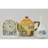 Wedgwood "Sarah" patterned mantel clock, a Wedgwood "Clementine" pattern posy vase,