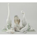 Collection of Nao animalia, to include an owl, a hippo, to models of geese and four models of ducks,