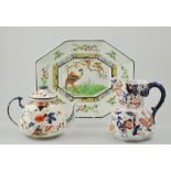 Royal Doulton "Pekin" pattern hexagonal dish, a Burleyware teapot and other decorative ceramics,