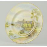 Royal Worcester cabinet plate, hand painted with views off Windsor Castle to a gilt border,