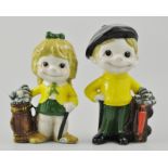 Pair of Crown Devon figures, modelled as boy and girl golfers, 24cms and 22cms, (2).