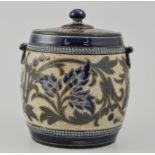 Doulton Lambeth tobacco jar and cover, by Francis E Lee, impressed factory marks and 1884 incised,