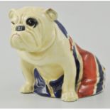 Royal Doulton "British Bulldog", seated and draped in the Union Jack flag,
