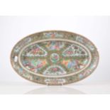 Cantonese oval dish, compartmentalised decoration with Mandarin figures, flowers and birds,