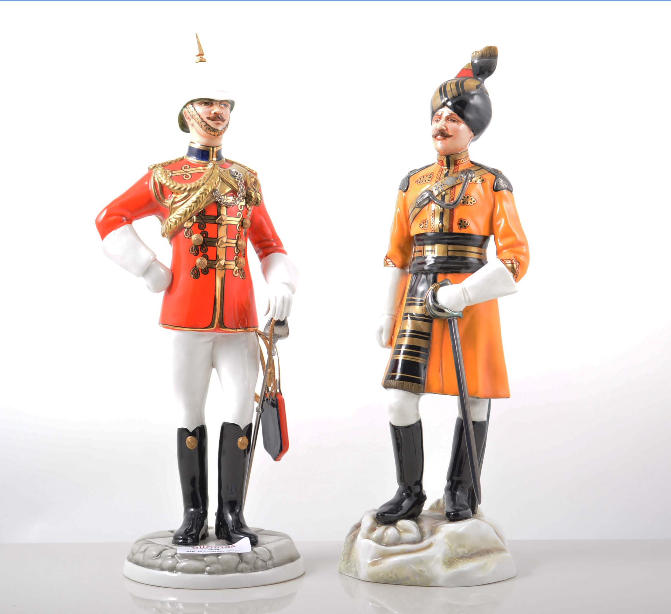 Three Michael Sutty porcelain figures, Governors Bodyguard, Madras 31cm, Colonel Walter Fane,